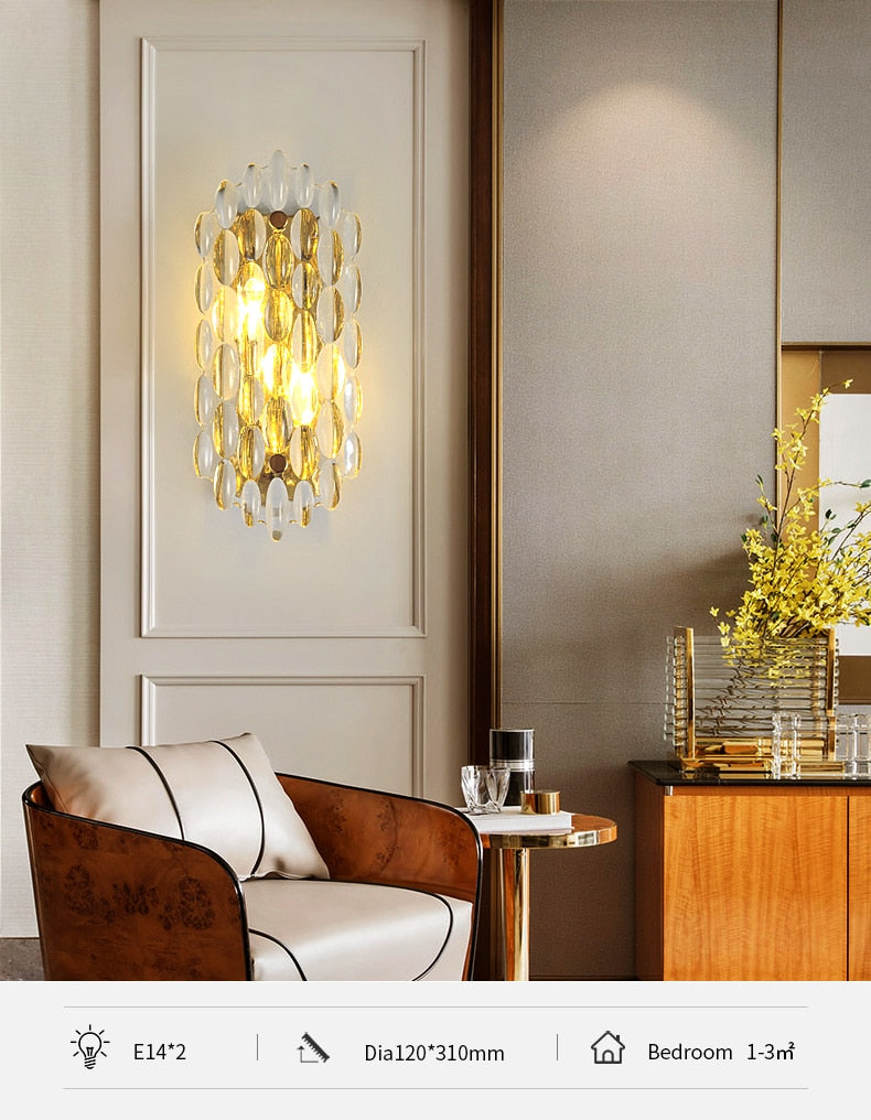 Modern Crystal Gold Wall Lamp Living Room Background Wall Lamp Creative Personality Bedroom Bedside Aisle Crystal Wall Lamp Ul