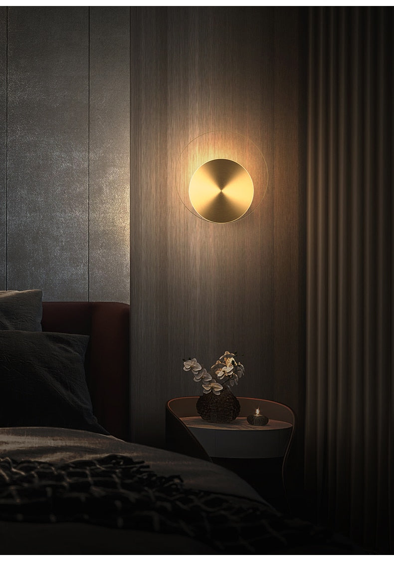 Modern Copper Wall Lamp Living Room Decor TV Background Luxury Light Corridor Bedroom Bedside Round Wall Lamp.Free shipping to Canada, delivery 60 days.