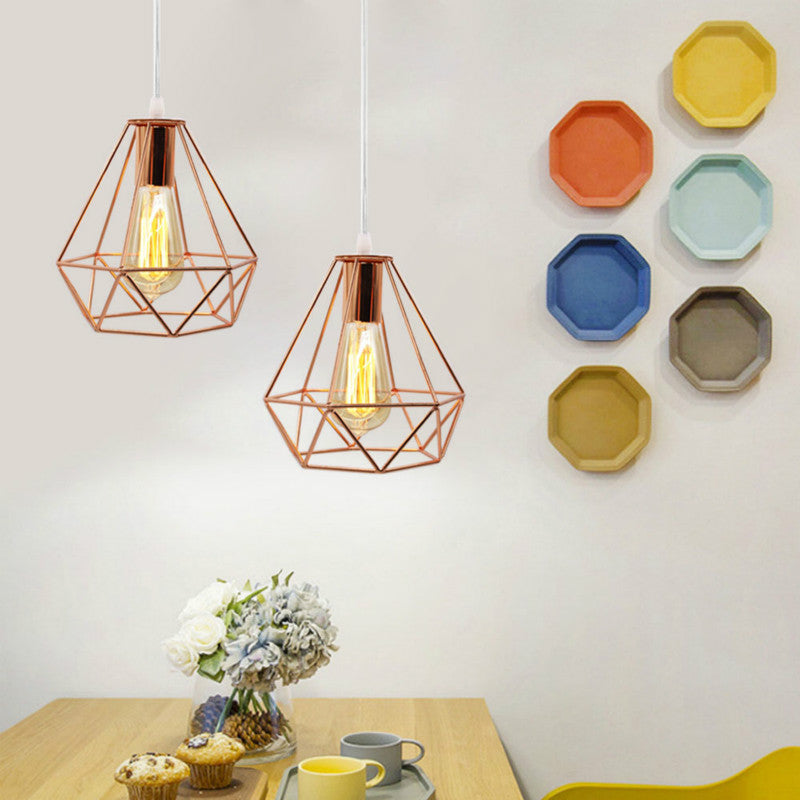 Nordic Cage Pendant Light Rose Gold Minimalist Decorative Restaurant Loft Creative E27 Hanging Light Fixture Ul,DELIVERY 45 DAYS.