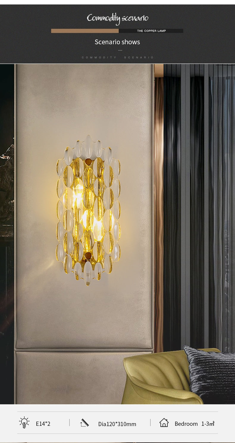 Modern Crystal Gold Wall Lamp Living Room Background Wall Lamp Creative Personality Bedroom Bedside Aisle Crystal Wall Lamp Ul