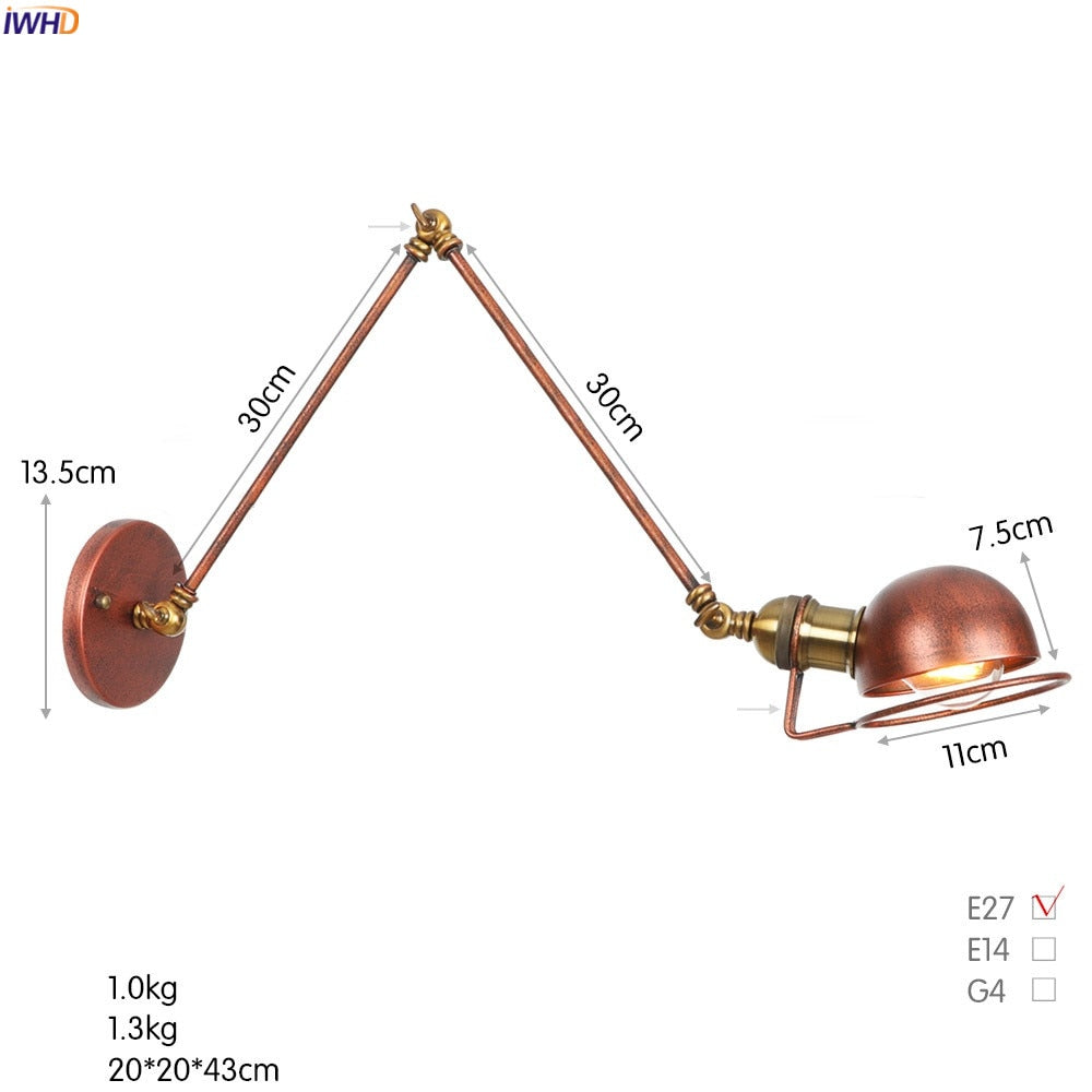White Adjustable Swing Long Arm Wall Light Fixtures Bedroom Stair Bathroom Edison Loft Vintage Wall Lamp Sconce Lighting.Certification: UL