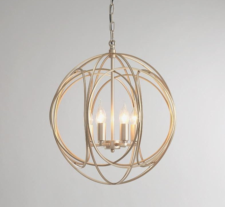 STRAK American Spherical Restaurant Chandelier Golden Wrought Iron Porch Corridor Light Fixture for Kitchen Island Dining Room Hallway Entryway