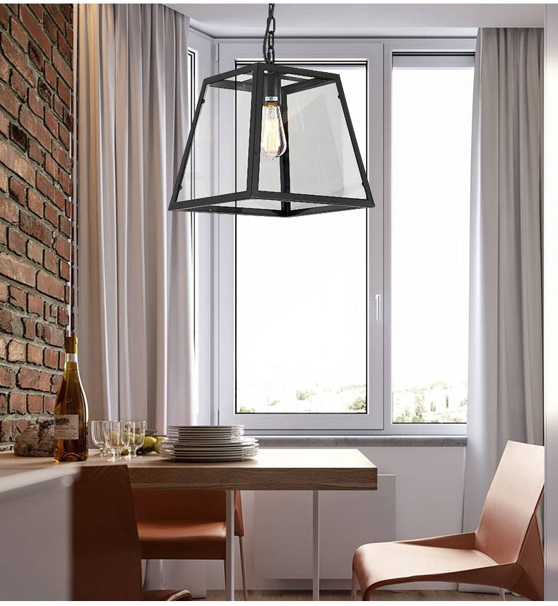 STRAK Vintage Led Lamps Loft Retro Iron Acrylic Box Pendant Lights Restaurant Rectangular Dining Living Room Cafe Lighting Fixturesul