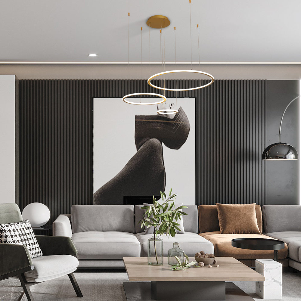 Simple Hanging Decorative Ceiling Pendant Lights Circle Rings Acrylic Gold Nordic Modern Chandelier.Certificate UL