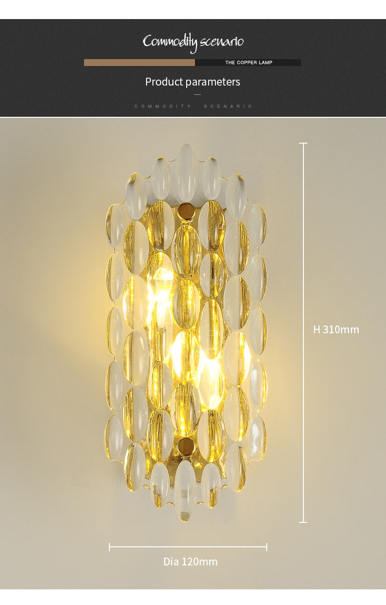 Modern Crystal Gold Wall Lamp Living Room Background Wall Lamp Creative Personality Bedroom Bedside Aisle Crystal Wall Lamp Ul
