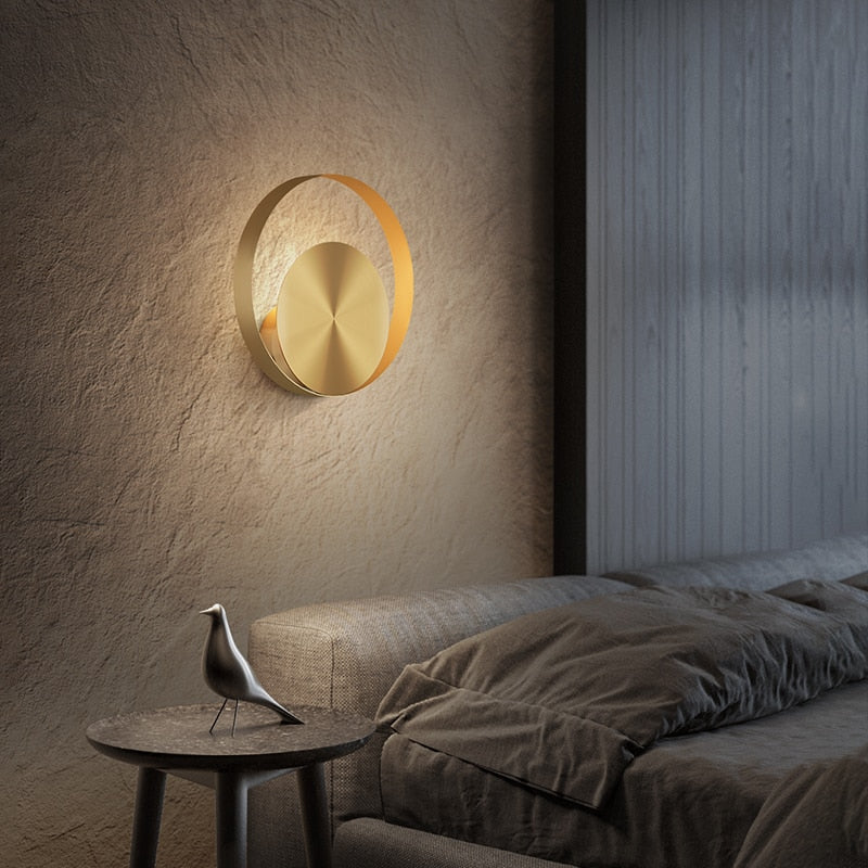 Modern Copper Wall Lamp Living Room Decor TV Background Luxury Light Corridor Bedroom Bedside Round Wall Lamp.Free shipping to Canada, delivery 60 days.