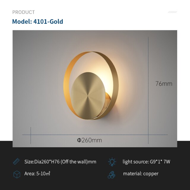 Modern Copper Wall Lamp Living Room Decor TV Background Luxury Light Corridor Bedroom Bedside Round Wall Lamp.Free shipping to Canada, delivery 60 days.