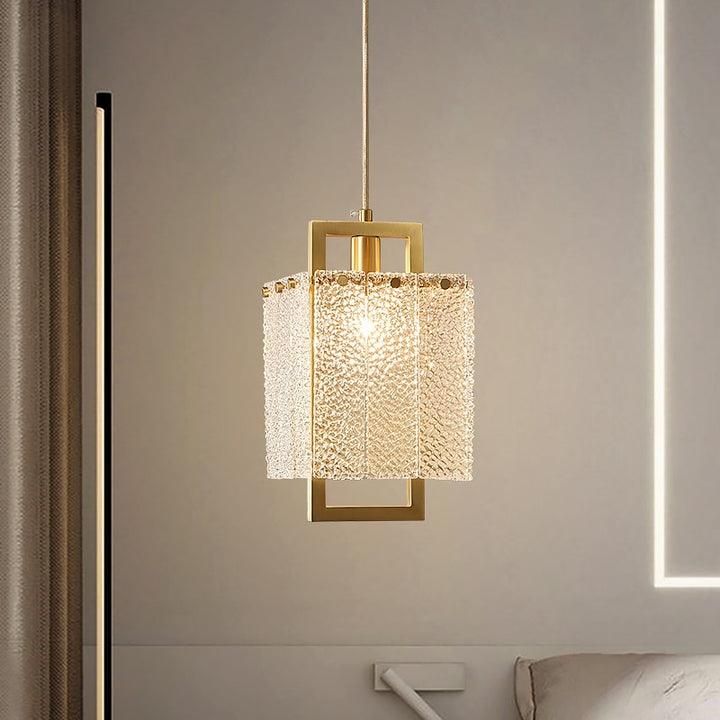 Modern Luxury Small Copper Chandelier Golden Long Hanging Lamp Creative Water Grained Light Fixtures Bedside Living Dining Room