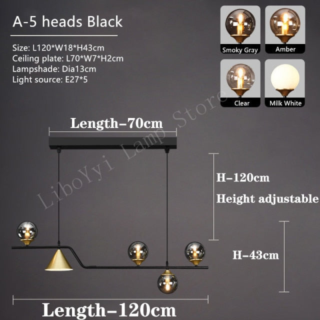 Nordic Style Black Chandelier For Living Room Dining Room Kitchen Glass Bulb Led Ceiling Pendant Light Indoor Decoration Lamps. Certification: UL