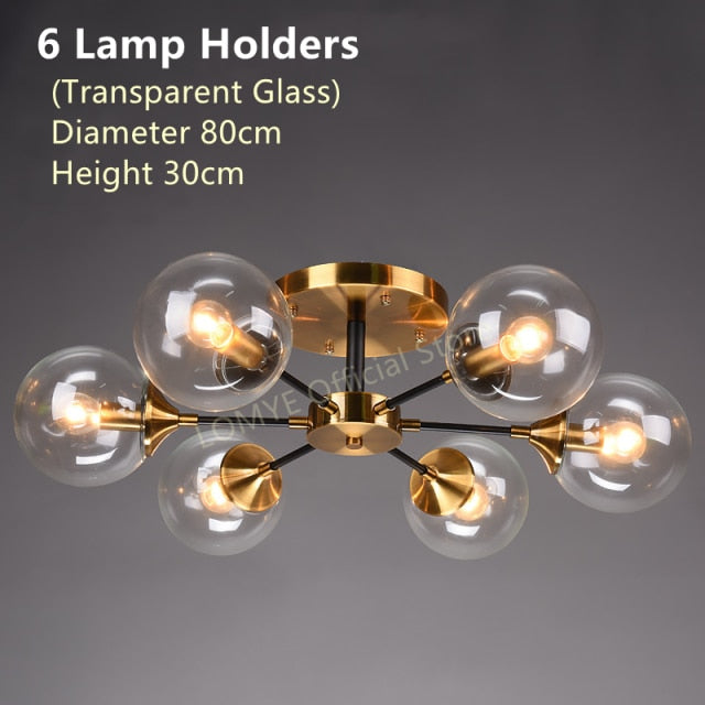 Living Room Ceiling Chandelier Nordic Home Decor Lighting LED Bedroom Lamps Smoke Gray / Amber / Clear Glass Glass Lamps,Certification:UL, Free shipping to Canada.