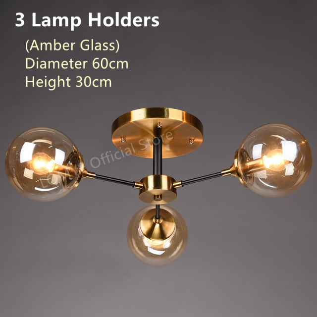 Living Room Ceiling Chandelier Nordic Home Decor Lighting LED Bedroom Lamps Smoke Gray / Amber / Clear Glass Glass Lamps,Certification:UL, Free shipping to Canada.