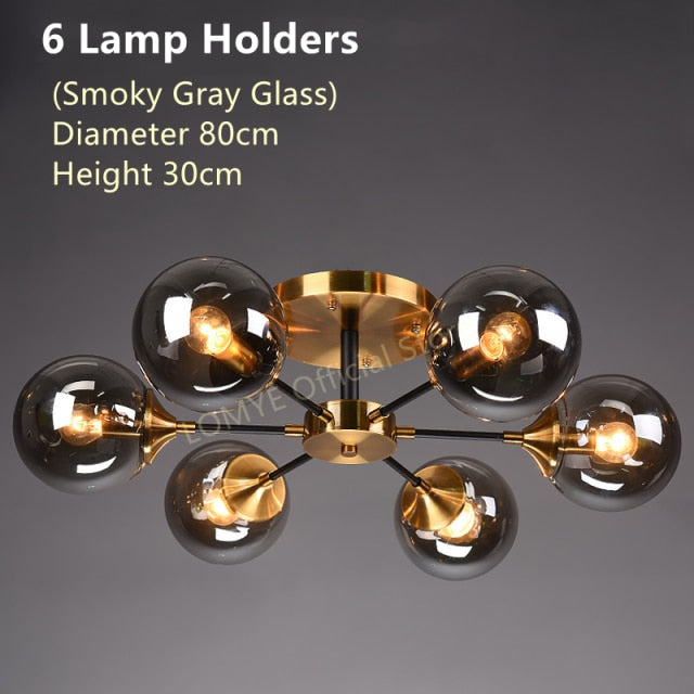 Living Room Ceiling Chandelier Nordic Home Decor Lighting LED Bedroom Lamps Smoke Gray / Amber / Clear Glass Glass Lamps,Certification:UL, Free shipping to Canada.