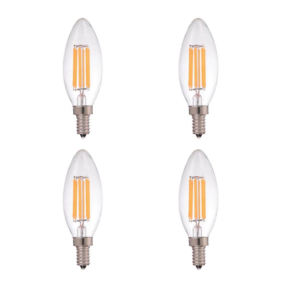 STRAK Led Candelabra Bulb,, E12 Base, 6w-60watt Equivalent Clear Filament 3000k,  Cri90, Cetl,, Dimmable,  (4-Pack)